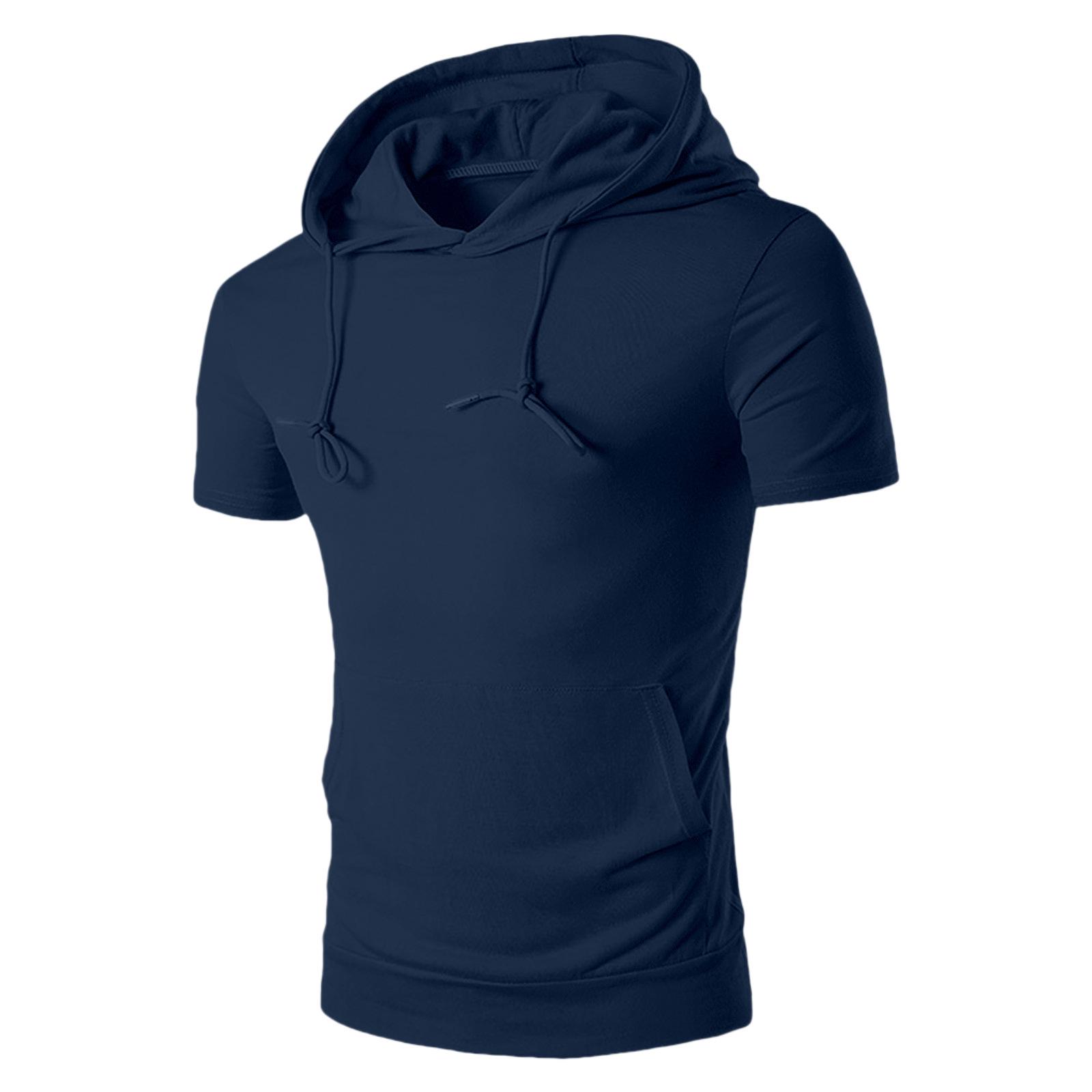 

Мужская повседневная однотонная футболка с капюшоном - лето 2021 г. Extra Large