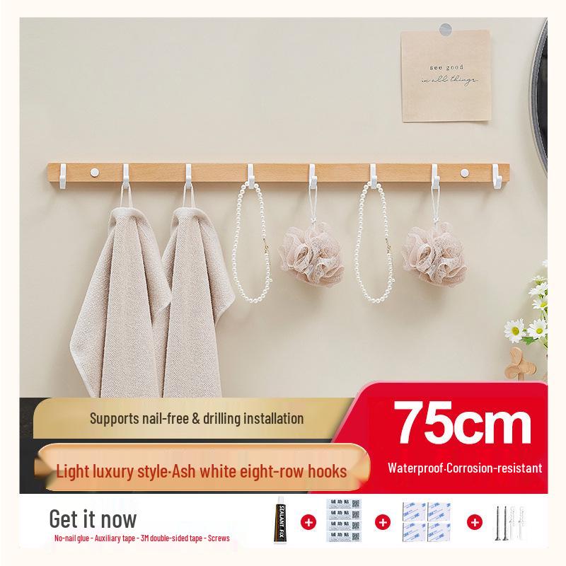 Cuier de perete din lemn de fag cu cârlige pentru haine și pălării: Instalare fără găurire pentru intrare, hol sau dormitor.