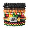 New Wood Bead Beaded Elastic Thread Leather Handwoven Men's Bracelet Bracelet Bracelet