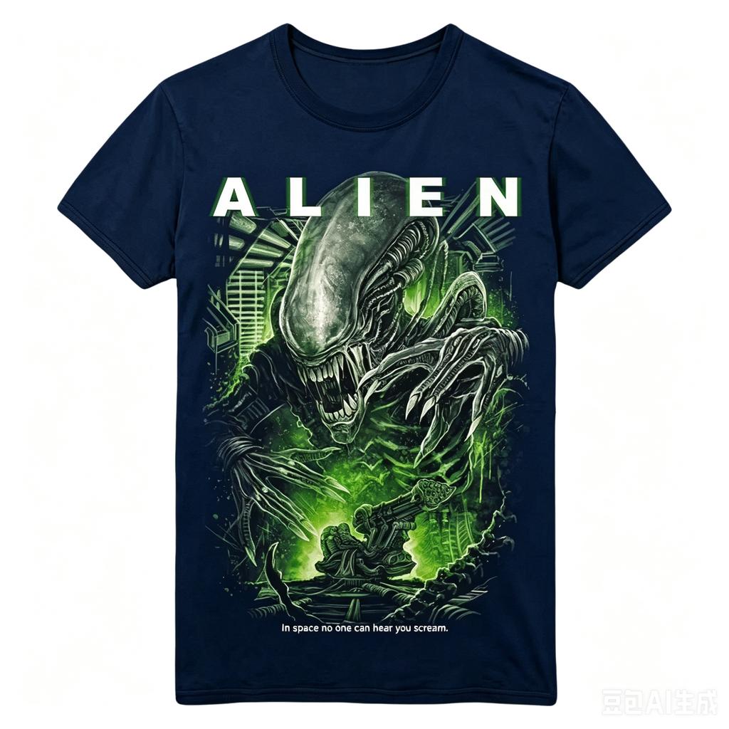 2026 Summer Green Glow Alien Creature Print Black Tshirt Space Cabin Graphic Loose Oversized Short Sleeve Goth Tees