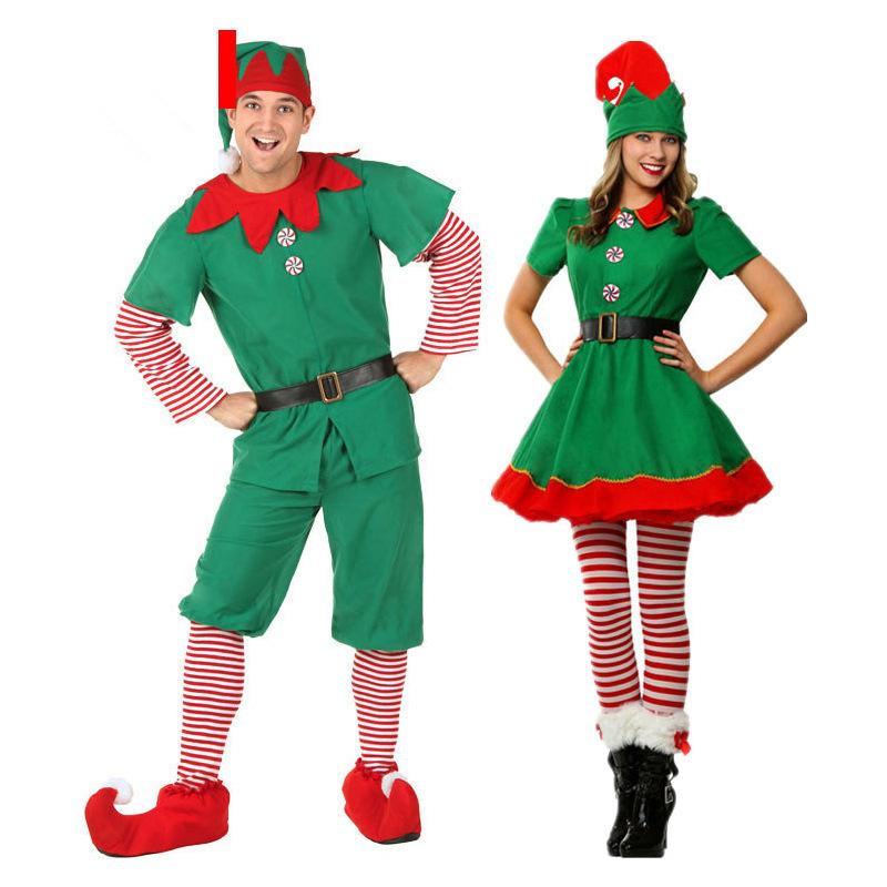 Girls Boys Christmas Santa Claus Costume Green Elf Cosplay Family Carnival Party Halloween Fancy Dress Clothes Set For Men Women