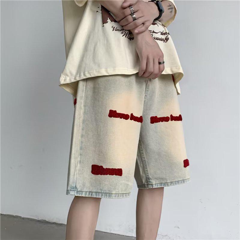 

Мужские модные шорты из стираного денима с вышивкой - европейский и американский дизайн 3XL