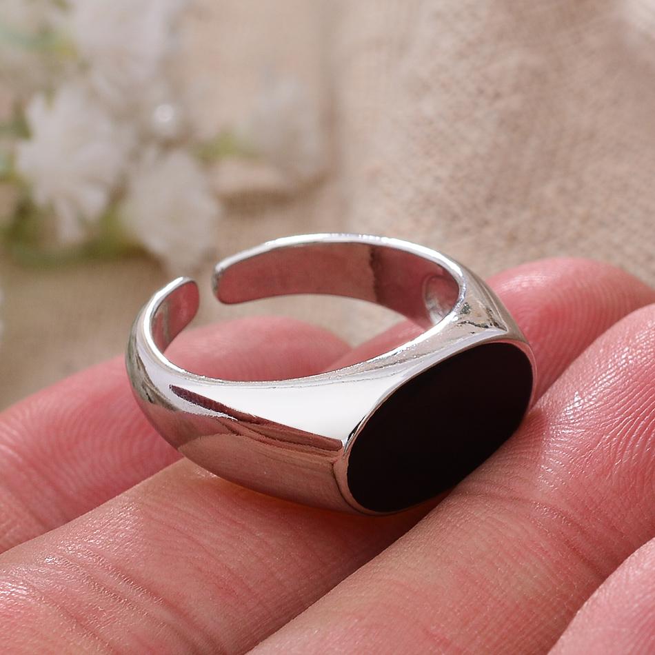 New Arrival Elegant Ellipse Black Spot Glaze Thai Silver Ladies Open Rings For Women New Year Gift
