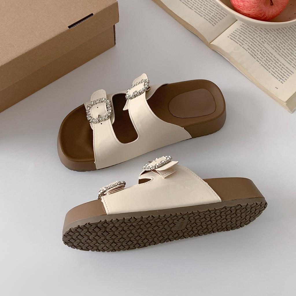 Internet celebrity thick-soled one-word slippers with skirt Birkencool slippers