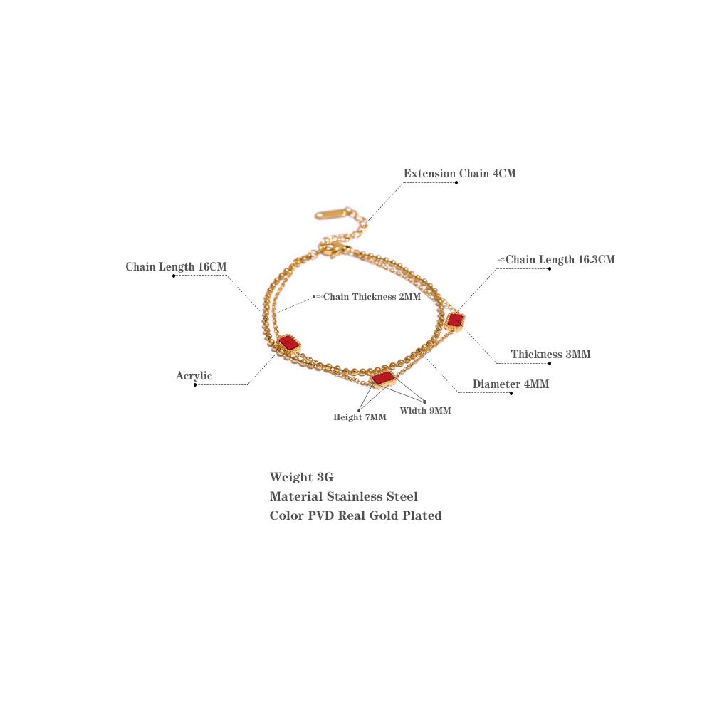 Yhpup Double Chain Green Red Square Acrylic Stainless Steel Bracelet Bangle Charm Gold Color Trendy Fashion Korean Jewelry Women