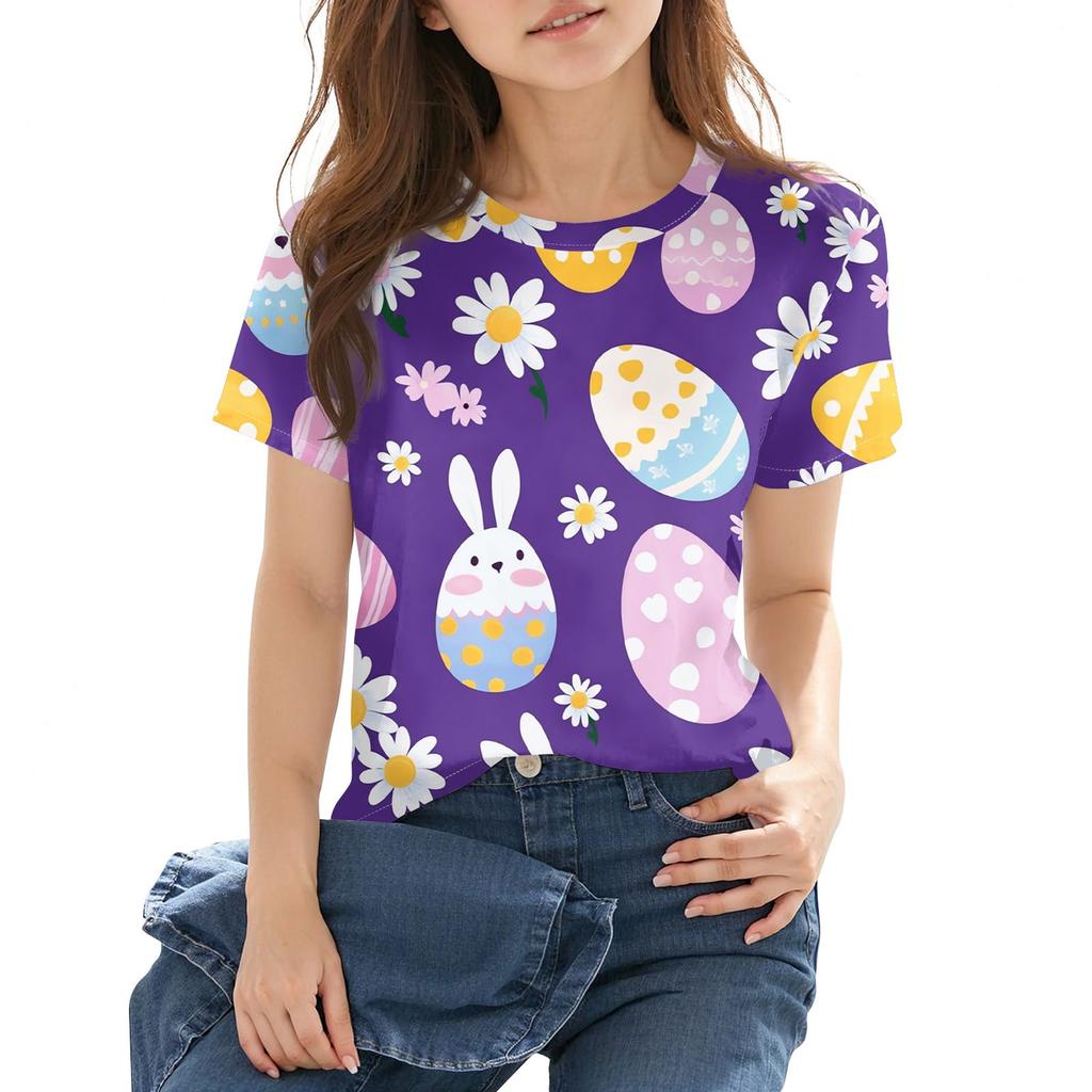 Children's Fashion Casual Short Sleeve Easter Printed Round Neck Fashion T-shirt Top