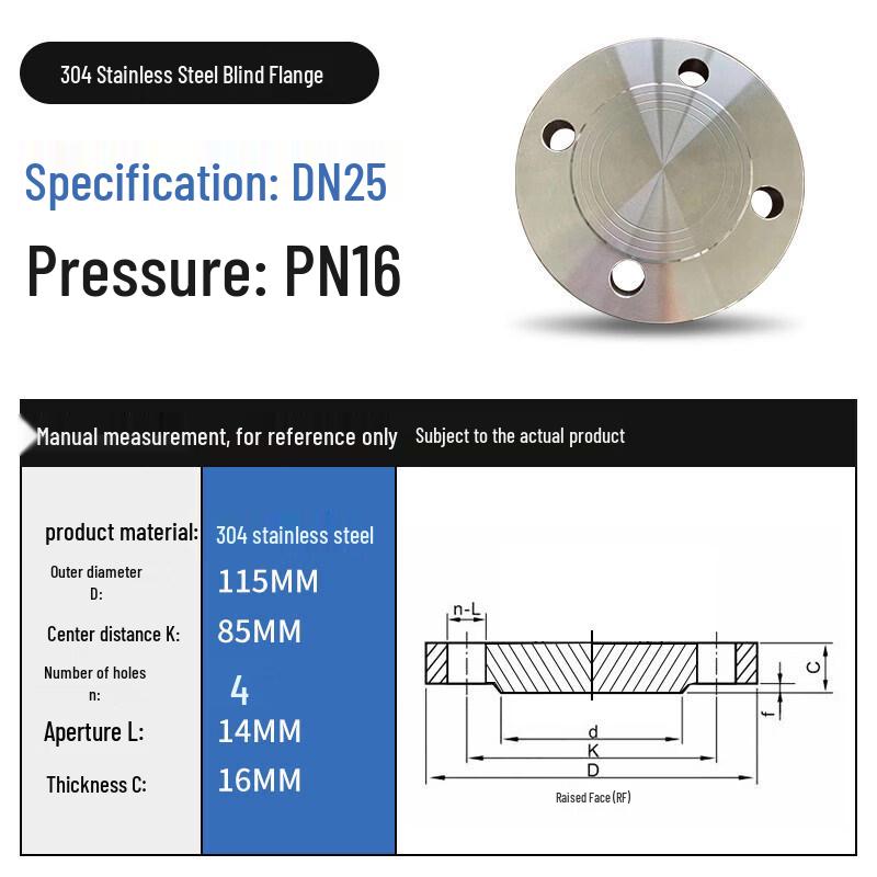 Jucheng 304 Stainless Steel Chemical Grade Flange Blind Plate