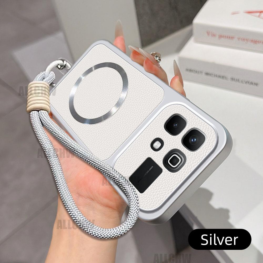 For Infinix Note 60 For Magsafe Wireless Charging Case For For Infinix Note 60 With Chain PU Lambskin Cover