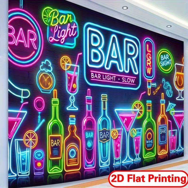 2D Colorful Neon Bar Backdrop Wine Bottle Night Party Photo Prop
