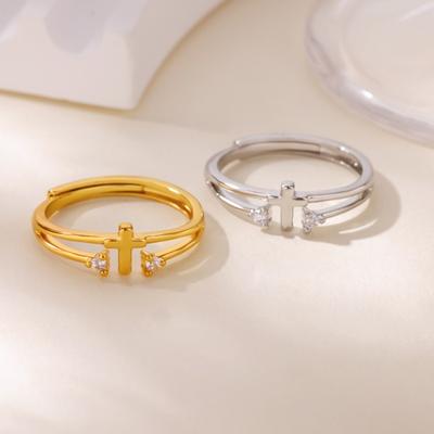 Hot-selling Gold Ring Women's Cross Diamond Ring Adjustable and Simple