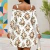 Women Plus Size Cold Shoulder Long Sleeve White Floral Printed Dress