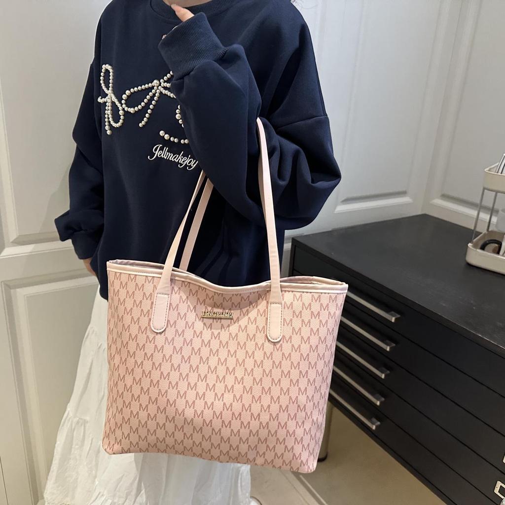2025 Summer Women's French Tote: Large Capacity Solid Color Shoulder Handbag with Letter Design