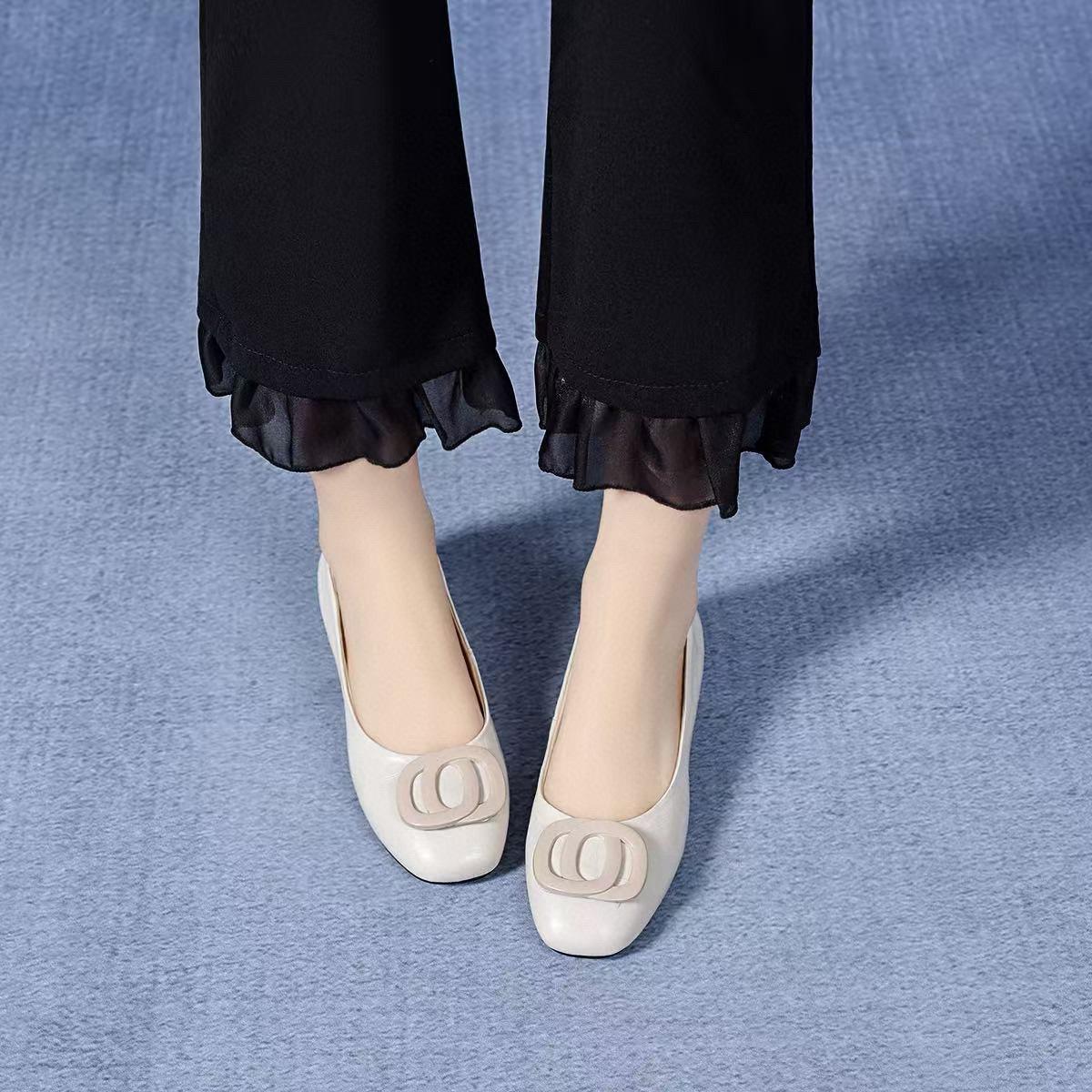 

Лоферы женские 2025 Весна коровья кожа Круглая головка Круглая пряжка Низкий каблук Плоские туфли Одна педаль Туфли с закрытым носком Одиночные туфли Женская обувь Doudou 41 бежевый