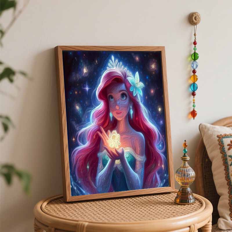 Disney Princess Art Painting Kit Oil Paint Dots Home Wall Decor Sparkle Ariel Flower Glitter