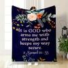 Floral Arrangement Surrounds Text from 2 Samuel 22:33 On a Starry Background. for All Seasons Blanket Lunch Break Throw Gift