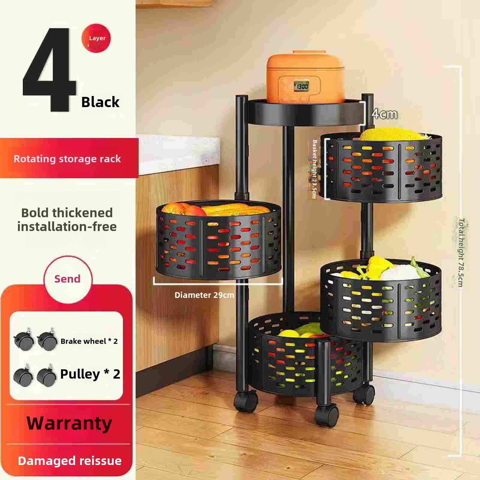 

Многоуровневая тележка для хранения на колесиках, кухонный органайзер, подставка, хозяйственная тележка с колесами для домашней кухни, гостиной Round, 4-layer чёрный