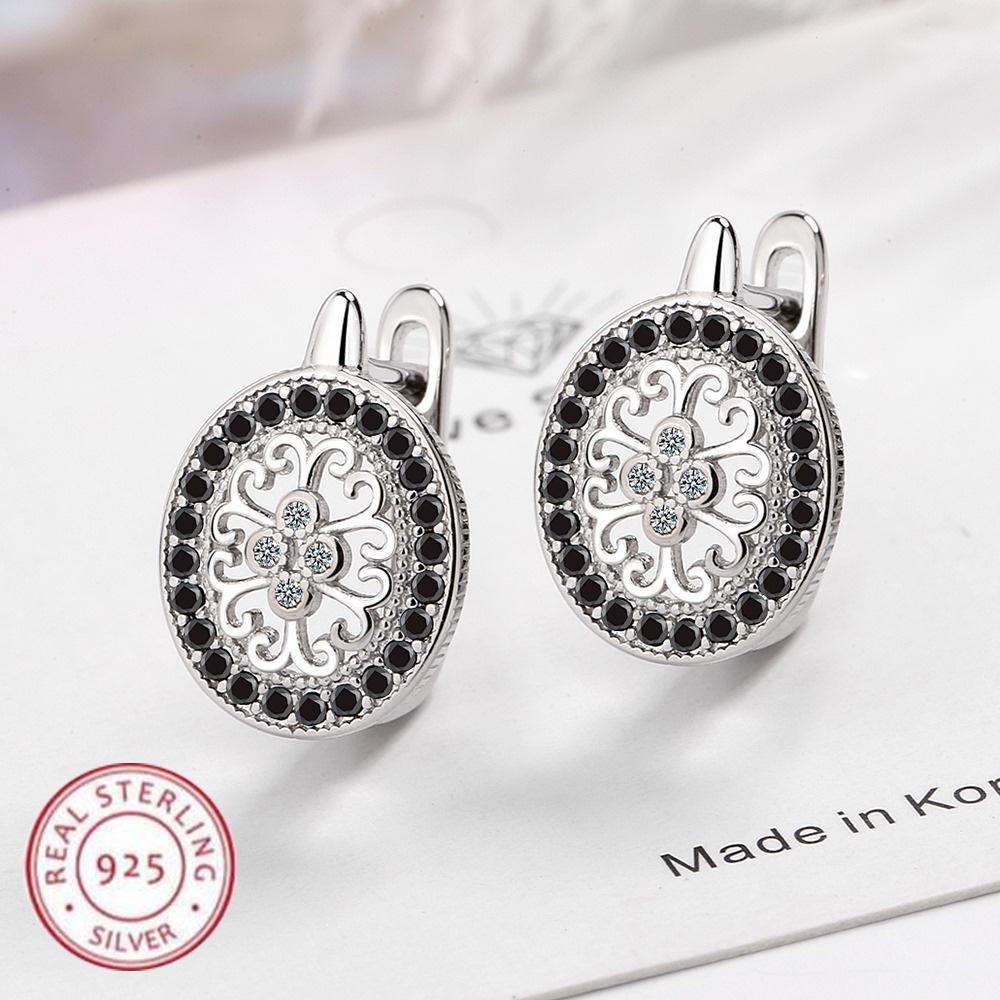 925 Sterling Silver Shining AAA Zircon Flower Earrings for Women's Temperament Banquet Jewelry Anniversary GiftGood product
