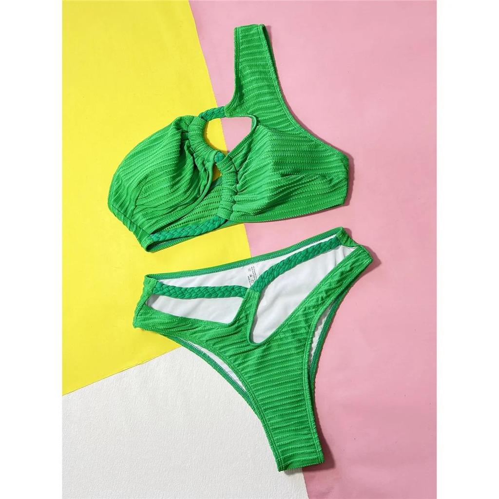 New Cut Out One Shoulder Bikini Female Swimsuit Two-pieces Bikini set High Leg Cut Bather Bathing Suit Swim Women Swimwear