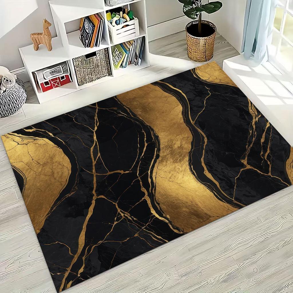2026 Luxurious Marble Black Green Gold Colorful Stone Texture Rug for Bedroom Living Room Sofa Home Doormat Decor,Non-slip Mat
