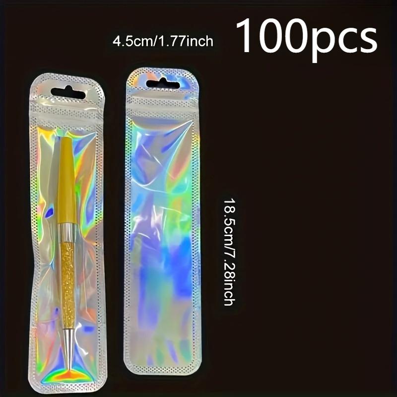 

50/100pcs Rainbow Laser Gift Pouches, Reusable Zippered Bags for Makeup Jewelry Pens Organizer, Iridescent Colors 18.5x4.5cm