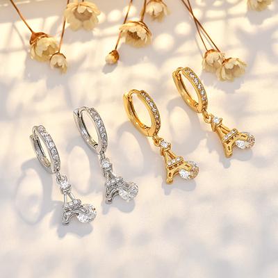 Fashionable Micro-inlaid Zircon Paris Tall Earrings Light Luxury Niche Individual Earrings High-end Earrings