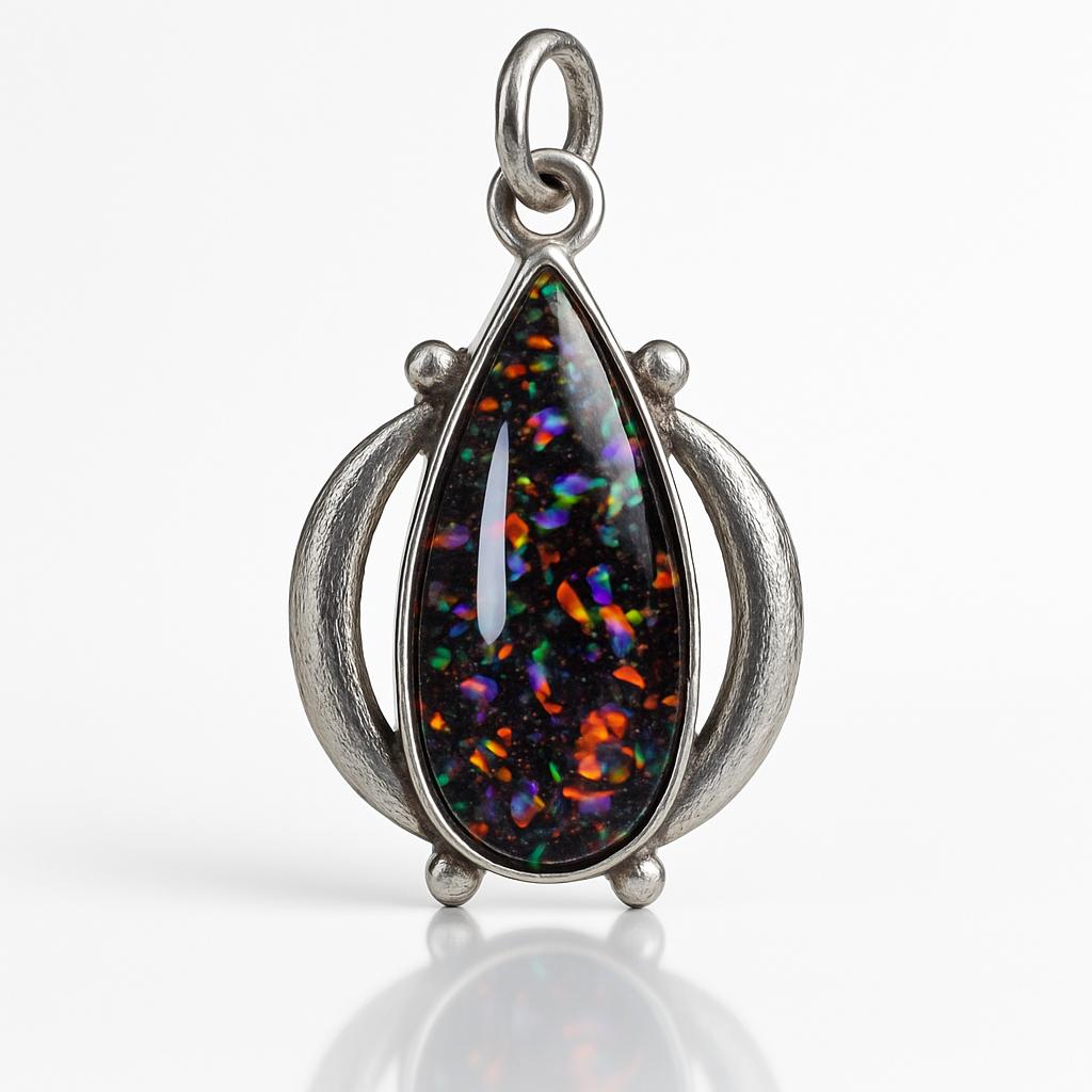925 Sterling Silver Pendant 30.55 Ct Sparking Fire Black Opal Beautiful Pendant