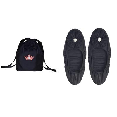 Angel Smile Royal School Grosgrain Tragbare Hausschuhe Marineblau Tiara Bestickt Kordelzugbeutel von RSSL2022003 Groß (Juwel Schwarz) (Groß) & (Klein) (einstellen