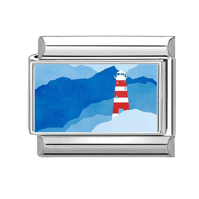 Fashion Blue Series Seaside Scenery Seawave Sailing Italian Charm Links Fit 9mm Stainless Steel Bracelet Jewelry DIY Making