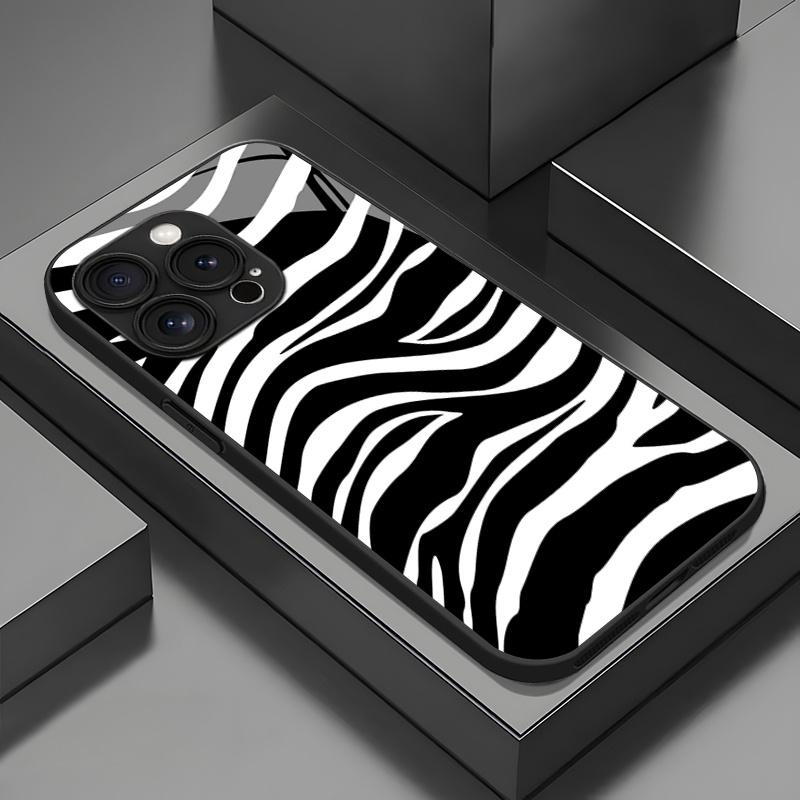 Zebra texture pattern tempered glass phone case suitable for iPhone 17 16 15 14 13 12 11 Pro/Max/Plus anti drop and shockproof