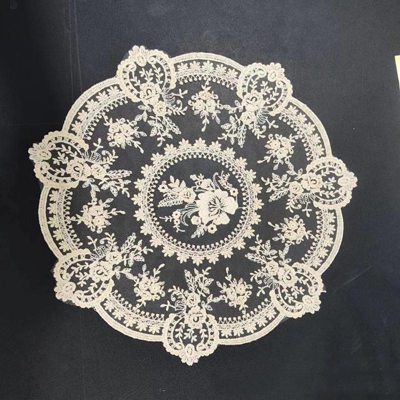 33cm Beautiful Pattern Table Mat Retro French Lace Coffee Cup Mat Embroidery Placemat Vase Table Lamp Ornament Photo Prop Napkin