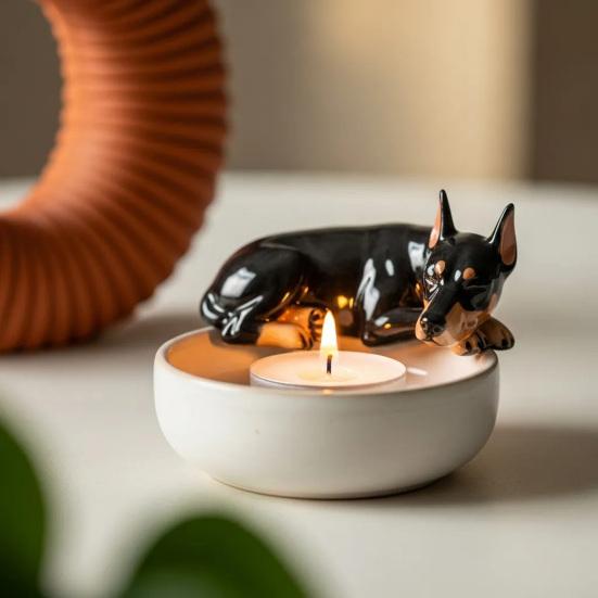 Hand-Painted Puppy Candle Holder Votive Tealight Candle Stand Living Room Bathroom Candlestick Decoration Table Centerpiece Ornament