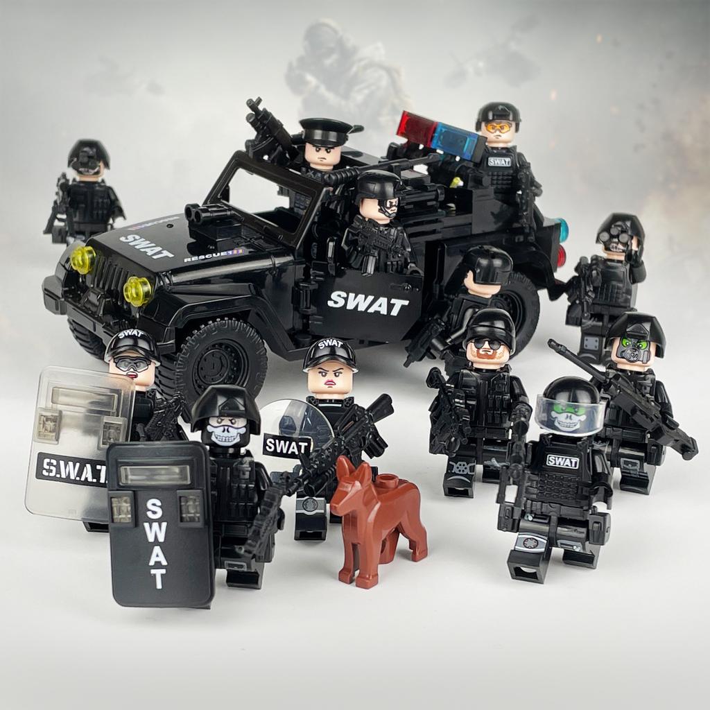 Package Children Assembled Building Block Toy X014 Accessories Tire Black Swat Car Pickup Truck