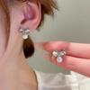 Imitation Pearl Bowknot Crystal Stud Earring for Women Copper Color Flower Fashion Geometric Zircon Christmas Girl Gift