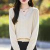 Women's Wool Sweater Qinghe Cashmere 50% Silk 50% Wool Autumn and Winter Wool Cardigan Soft and Warm