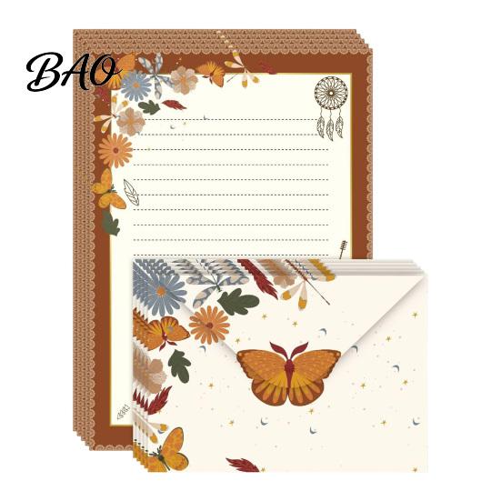 Vintage Letter Stationery 5Pcs Floral Butterfly Paper Envelope Set, Writing with Lined Pages, Kit for Letters, Greeting Messages, Journaling,