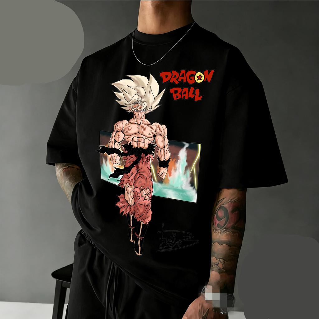 Summer Dragon Ball Retro Gym Men's Printed T-Shirt 100% Cotton Oversized Goku Super Saiyan Print Streetwear Unisex