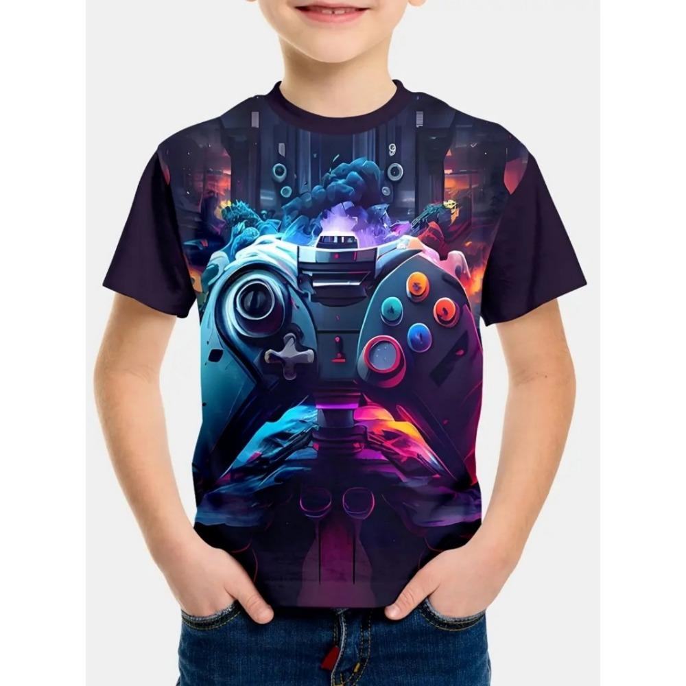 Casual Game Style Kids T-Shirt, Boys' Top, Baby Summer Short Sleeve Comfortable Clothing
