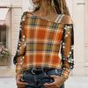 Women Plus Size Asymmetric Cold Shoulder Long Sleeve T Shirt Geometric Printed Sheer Floral Embroidery Top