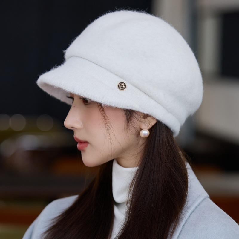 Autumn and Winter Women's Wool Thermal Hat Fashionable Velvet Thickened Large Head Circumference Wool Knitted Hat