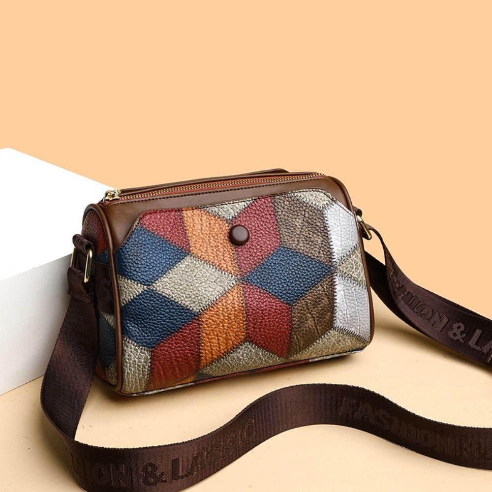 

Wide Band Women s Shoulder Bag Patchwork Color Versatile Messenger Bag Fashion Rolling Drum Bags