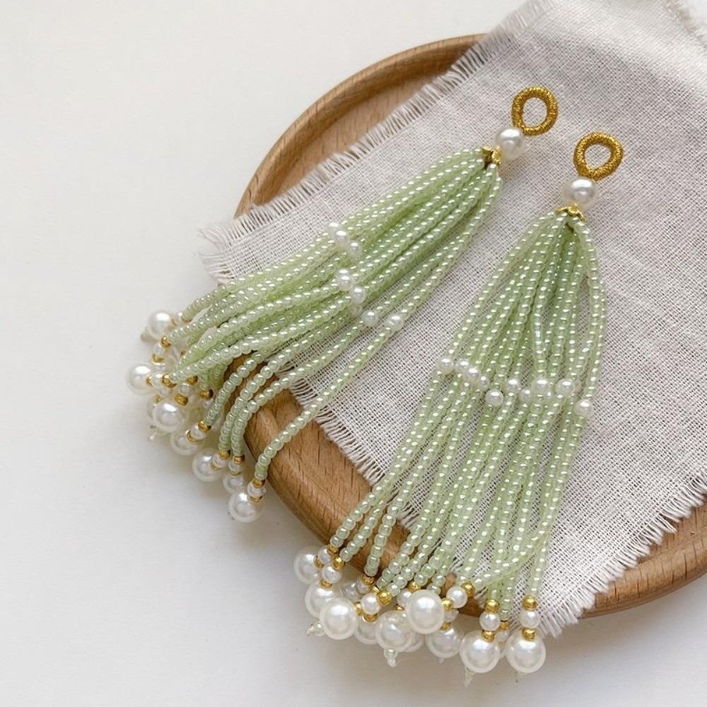2pcs Ancient-style Tassels Beaded Keychain Handmade Bag Hanging Rope Crystal Pendant DIY Jewelry Accessory Multi-color
