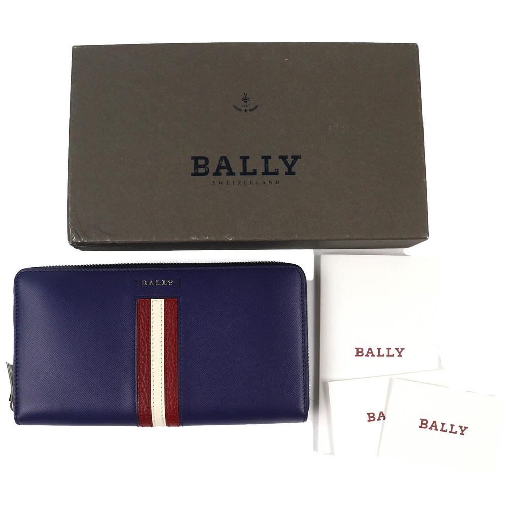 Excellent BALLY SALEN.S Metal Logo Bally Stripe Zip Around Leather Long Wallet Used