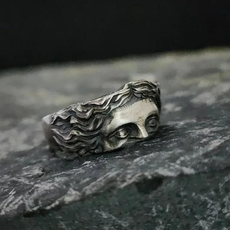 Hot Sale Half Face Retro Fashion Ring for Men Women Greek Mythology Vintage Punk Gothic Art Open Ring Unisex Accessories Jewelry