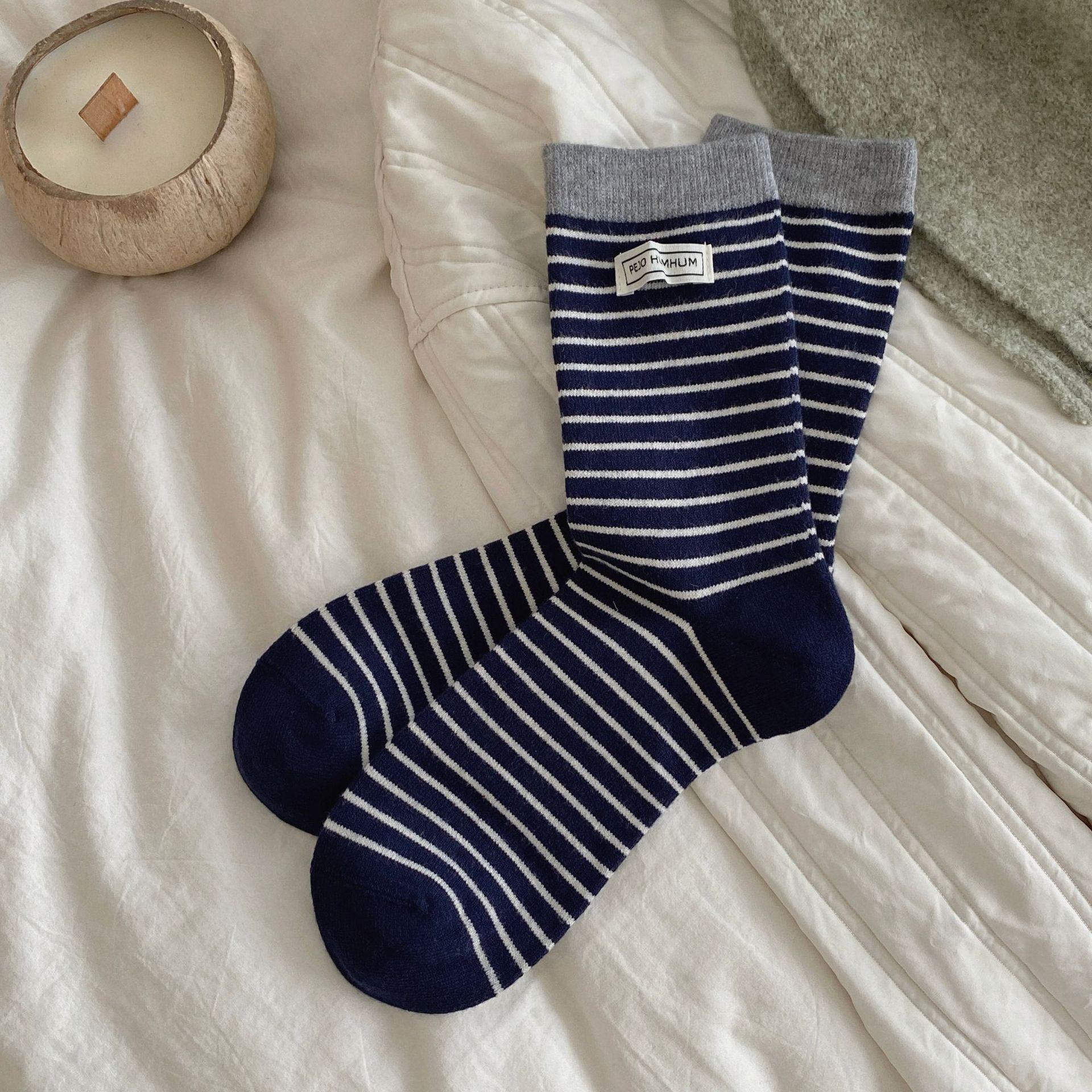 Женская осенне-зимняя ретро-цветовая блокировка, полосатая тканая этикетка, школьная ветровка, носки 1 pair