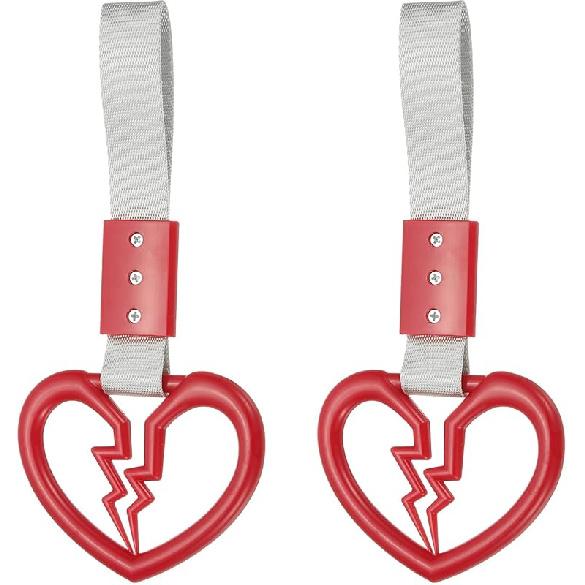 PATIKIL 2Pcs Broken Heart Shaped Car Handle Straps, Car Hanging Accessories Bumper Warning Ring Drift Charm For Auto Decor Interior Exterior