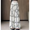 Summer Women Print Chain Cotton And Linen Thin High Waist Wide Leg Pant Trouser With Pocket For Girl