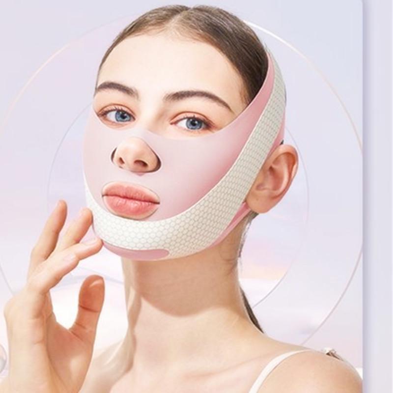 Liten V-ansiktsmask: Lyftande, Uppstramande, Hudvänlig, Andningsbar, Lätt Ansiktsbandage för Dubbelhaka.