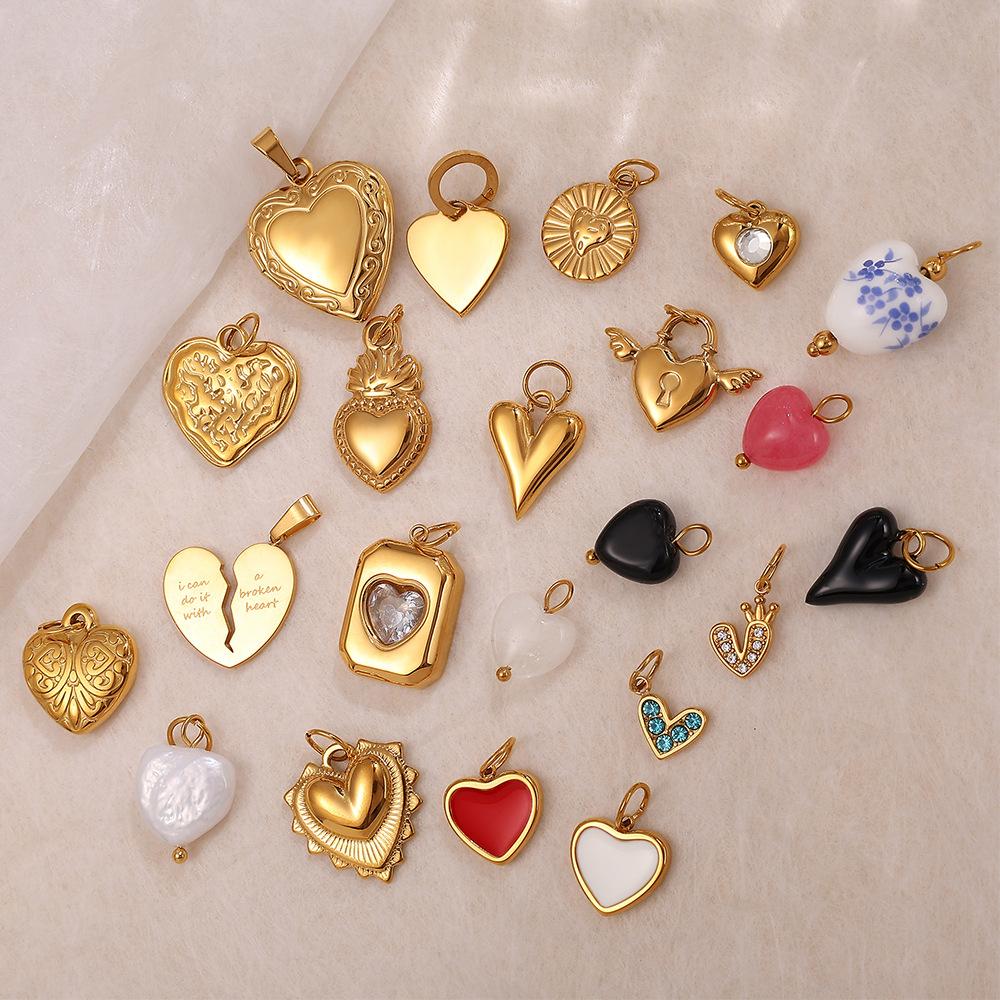  DIY Stainless Steel Gold Color PVD Plated Heart-Shaped Pendant Accessory for Handmade Jewelry Making Wholesale