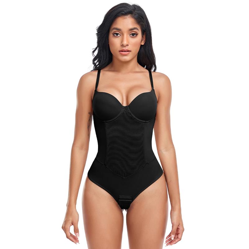 Women Seamless Thong Shapewear Tummy Control Waist Trainer Body Sculpting Shaper Invisible Slimming Underwear with Padded Bra