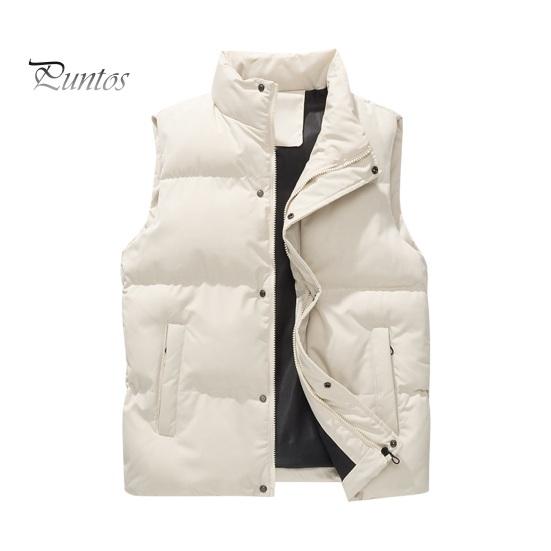 Men Windproof Vest Stand Collar Sleeveless Button Zipper Closure Waistcoat with Pockets Solid Color Thickened Down Vest Coat